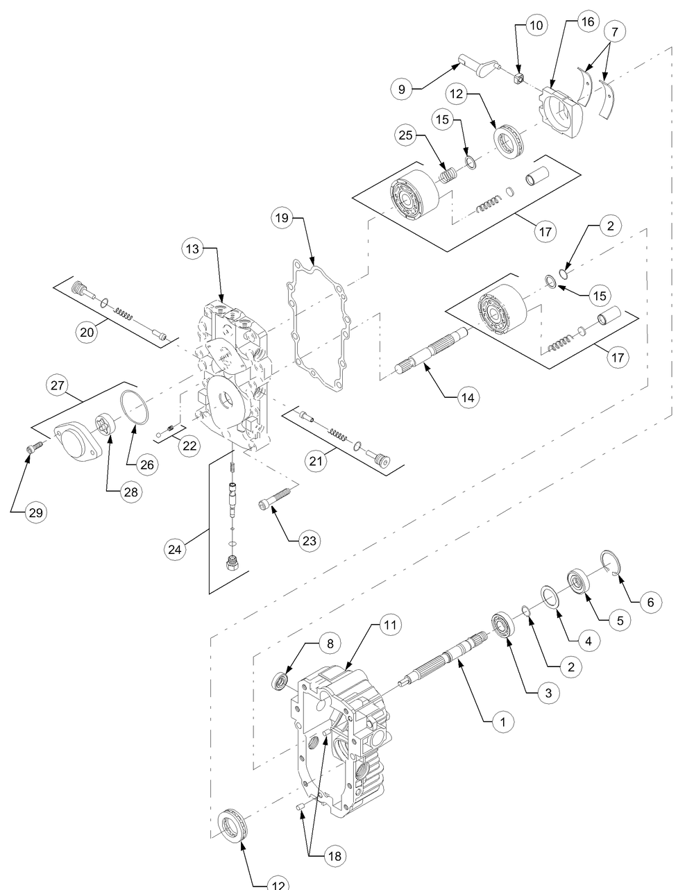 Hydrostatic Pump Diagram and Parts List for 2518-44 13A208L100-13B288L100 Cub Cadet Lawn Tractor